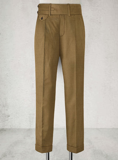 Dark Walnut Khaki Double Gurkha Wool Trousers