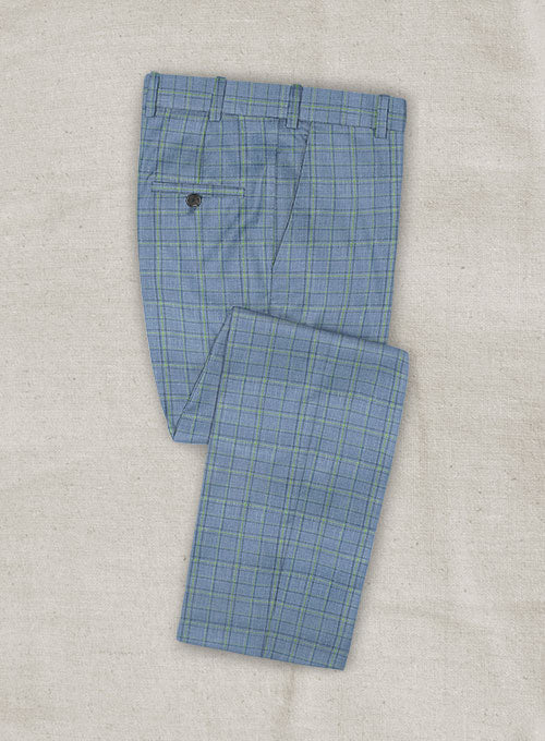 Italian Murano Anardo Blue Checks Wool Linen Pants