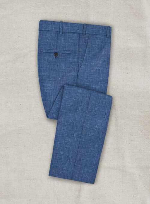 Italian Murano Portland Blue Wool Linen Pants