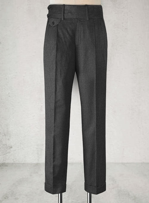 Napolean Sharkskin Charcoal Double Gurkha Wool Trousers