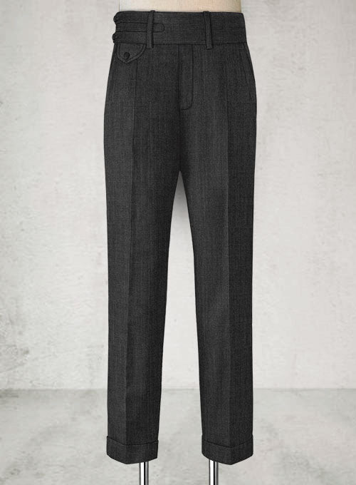 Sharkskin Charcoal Double Gurkha Wool Trousers