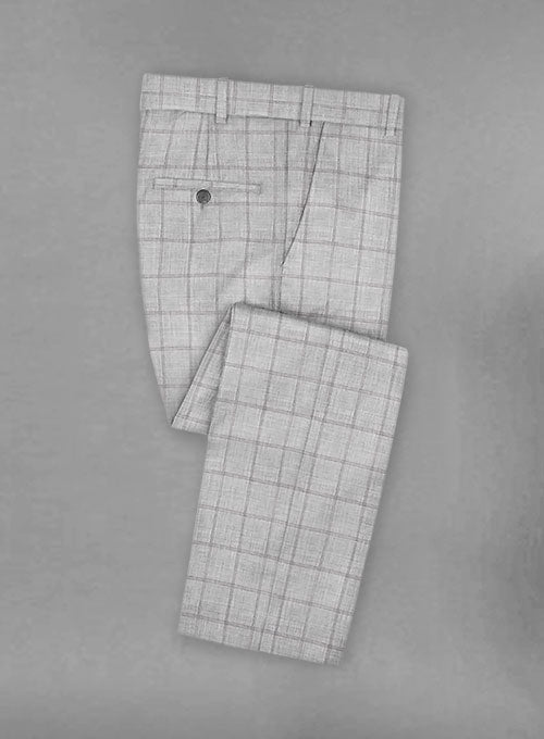 Stretch Windowpane Light Gray Wool Pants