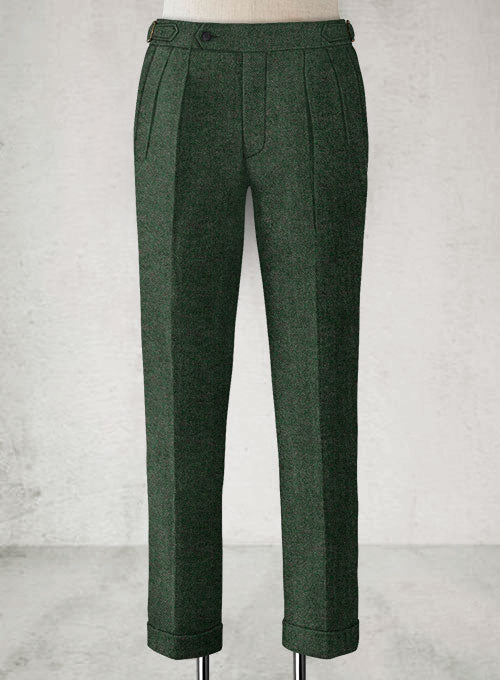 Bottle Green Herringbone Highland Tweed Trousers