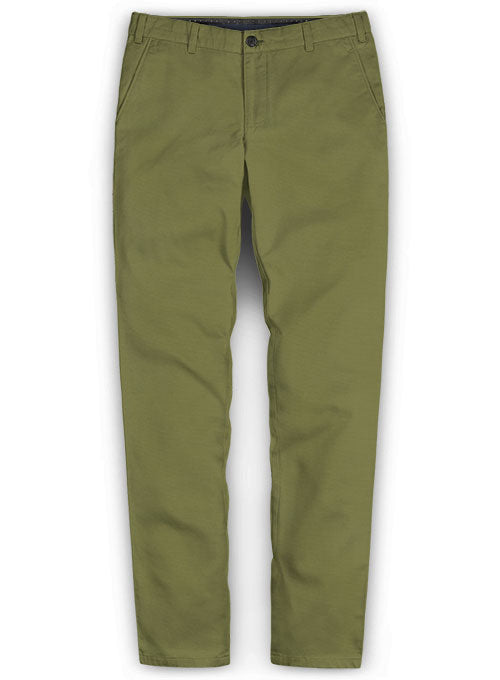Green Feather Cotton Canvas Stretch Chino Pants Washed