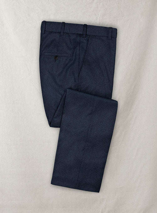 Italian Herringbone Blue Wool Cotton Pants