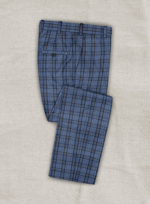 Italian Murano Caja Blue Checks Wool Linen Pants