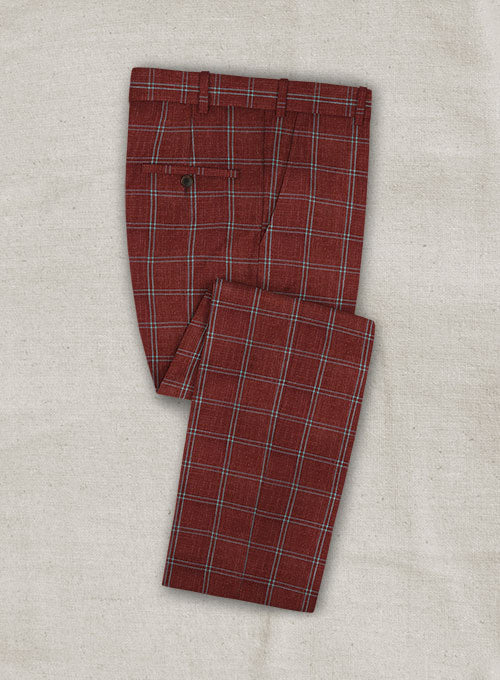 Italian Murano Facio Burgundy Wool Linen Pants
