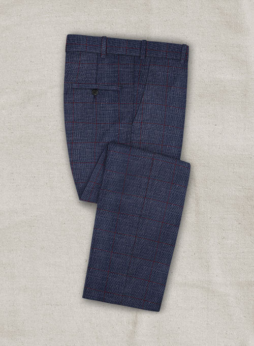 Italian Murano Leopo Blue Wool Linen Pants