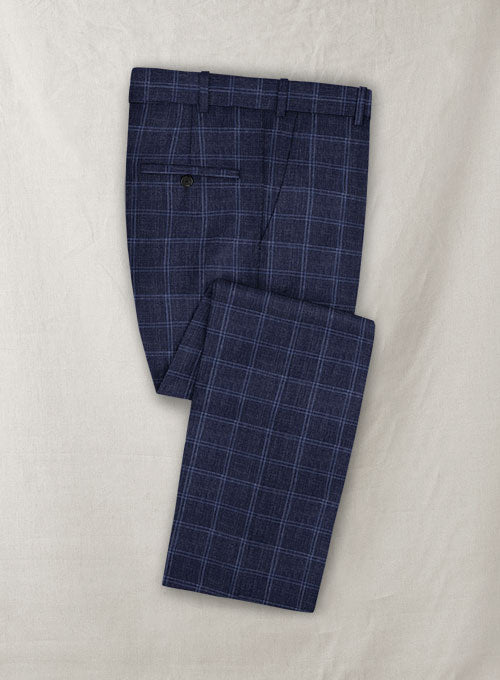 Italian Murano Manico Blue Wool Linen Pants