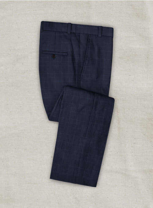 Italian Linen Lunia Navy Checks Pants