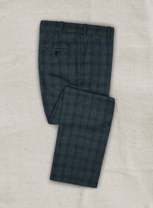 Italian Wool Cashmere Pramo Green Checks  Pants