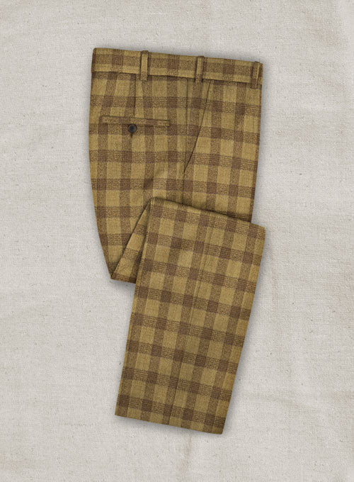 Italian Wool Cashmere Tarzzo Khaki Checks Pants