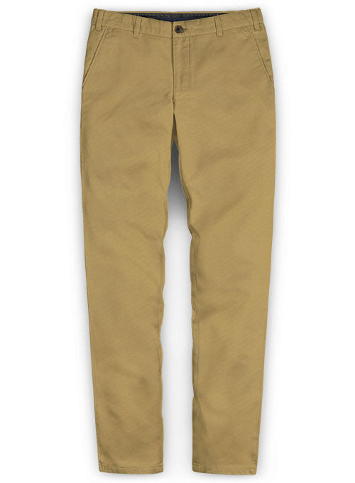 Khaki Feather Cotton Canvas Stretch Chino Pants Washed
