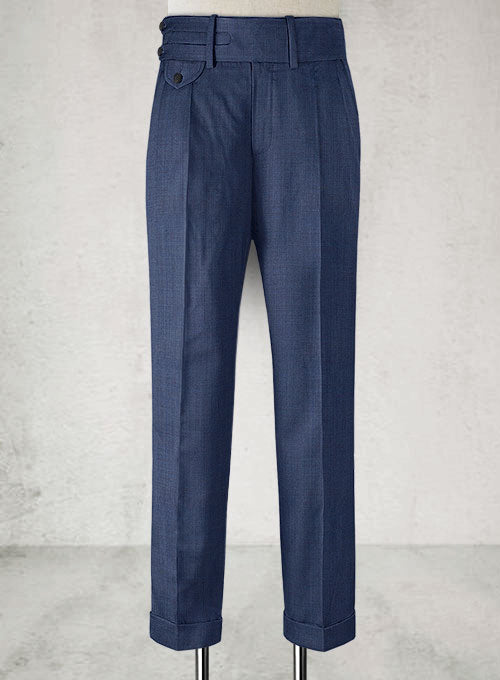 Napolean Sharkskin Slate Blue Double Gurkha Wool Trousers