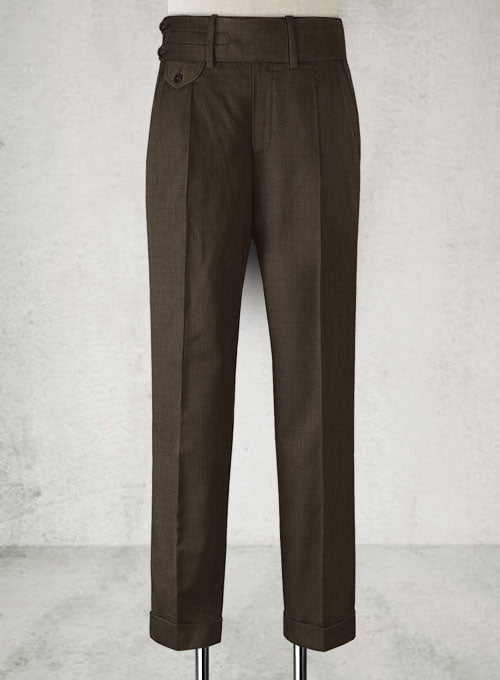 Napolean Sharkskin Dark Brown Double Gurkha Wool Trousers