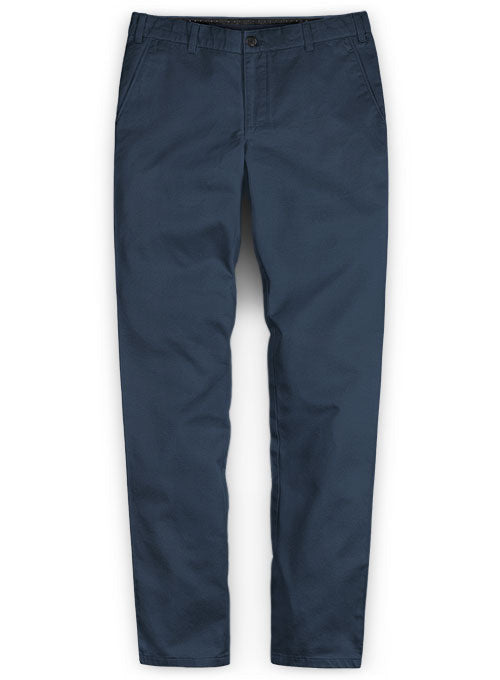 Royal Blue Feather Cotton Canvas Stretch Chino Pants Washed