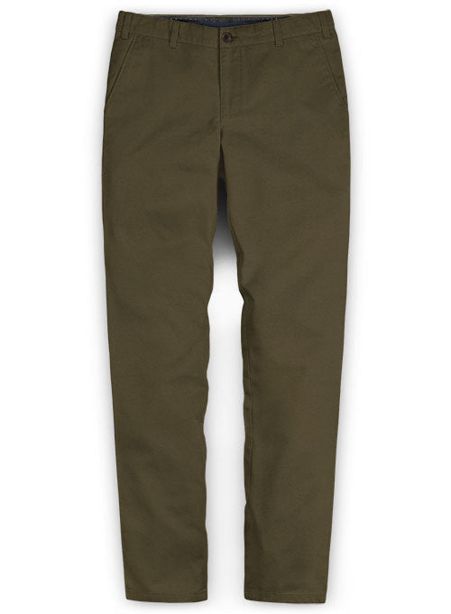 Dark Olive Stretch Chino Pants Washed