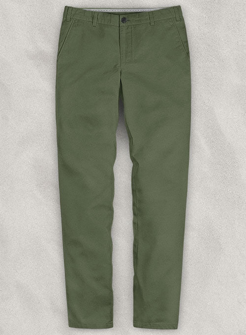 Stretch Summer Weight Olive Green Chino Pants Washed