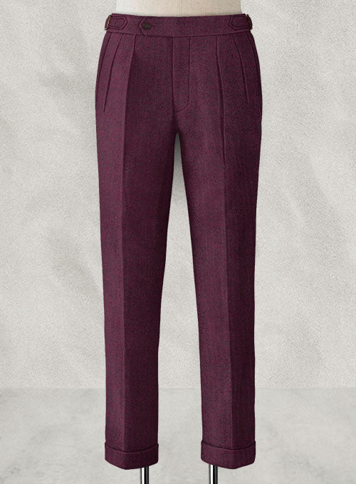 Wine Herringbone Highland Tweed Trousers